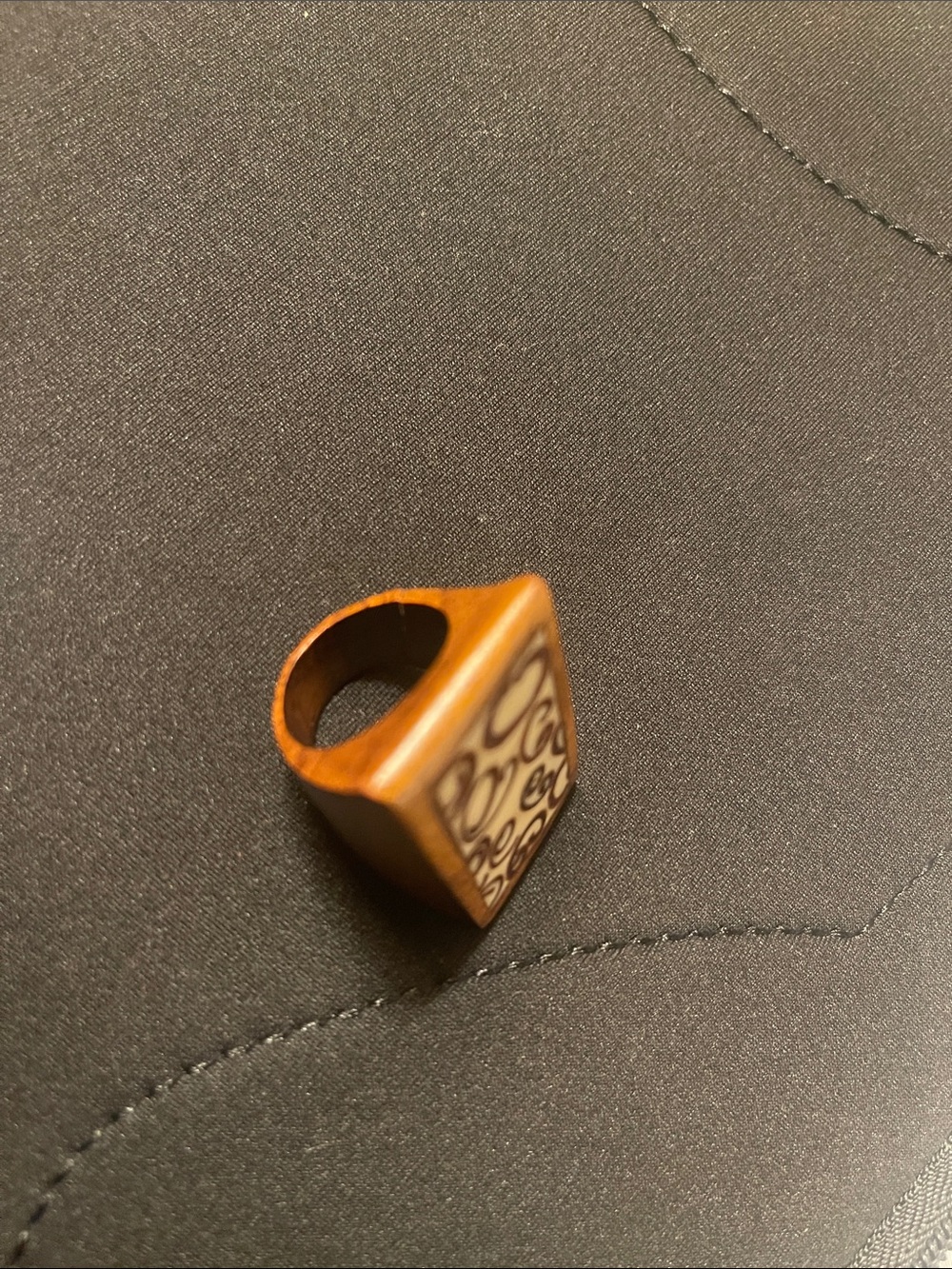 Handmade tribal, solid Wood Statement Ring in Warm Brown and cream (Sz 7)